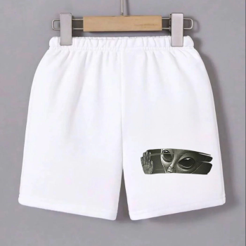 Beli Lastikli Baskılı Mini Şort - Beyaz -