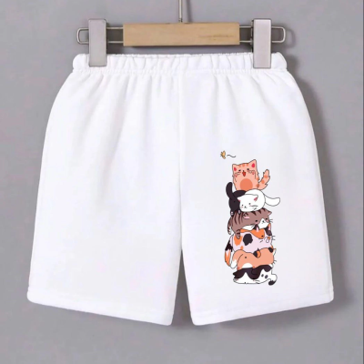 Beli Lastikli Baskılı Mini Şort - Beyaz -