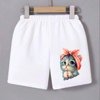 Beli Lastikli Baskılı Mini Şort - Beyaz -