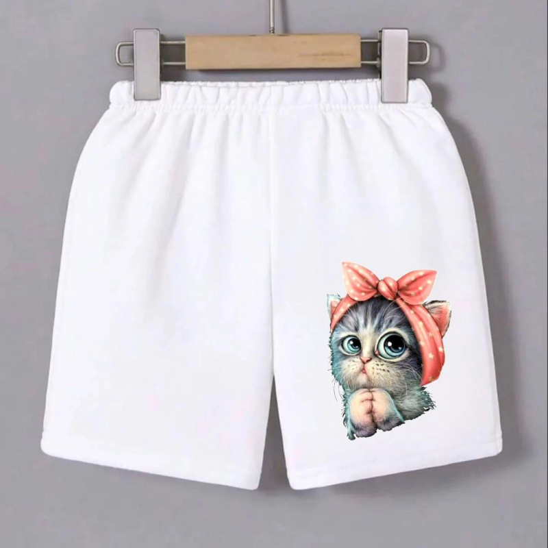 Beli Lastikli Baskılı Mini Şort - Beyaz -