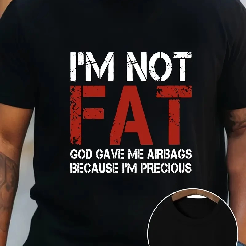 Ben Şişman Değilim Tanrı Bana Hava Yastığı Verdi Çünkü Ben Değerliyim Tişörtü - Siyah -