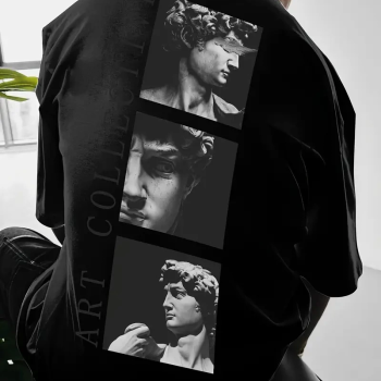 Benzersiz Sırt Baskılı   Sokak Stili Bol Tişört -Siyah -