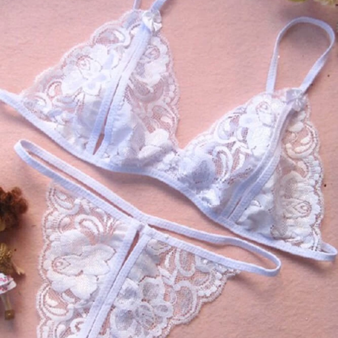 Beyaz Dantelli Fantazi Sütyen ve G-String Takımı TM2090