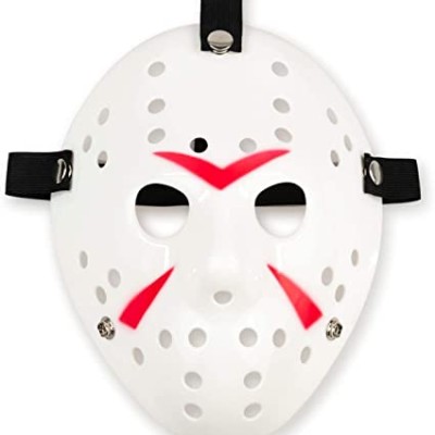 Beyaz Kırmızı Çizgili Tam Yüz Hokey Maskesi