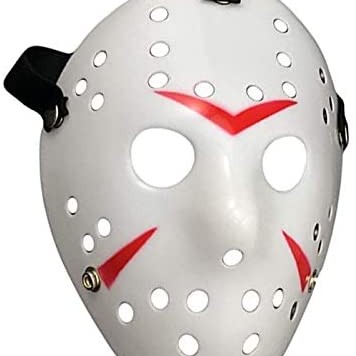 Beyaz Kırmızı Çizgili Tam Yüz Hokey Maskesi