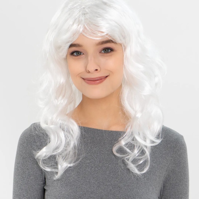 Beyaz Renk Kahküllü Dalgalı Uzun Parti Peruğu