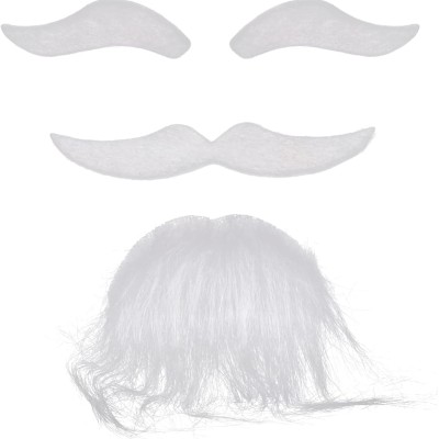 Beyaz Renk Kendinden Yapışkanlı Takma Sakal Bıyık ve Kaş Seti