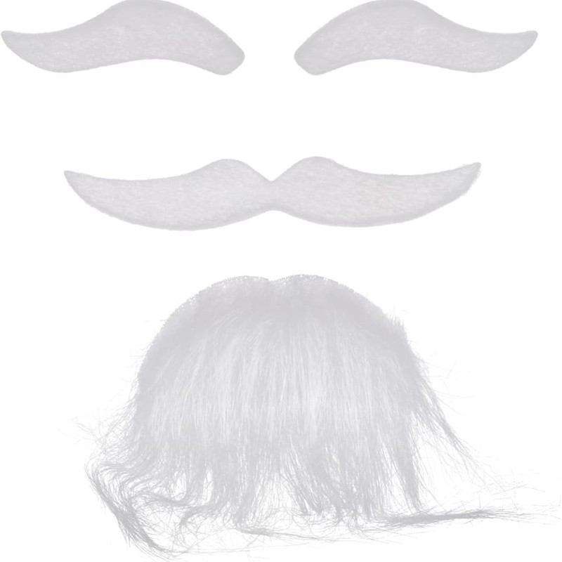 Beyaz Renk Kendinden Yapışkanlı Takma Sakal Bıyık ve Kaş Seti
