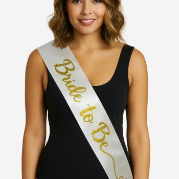 Beyaz Saten Üzerine İtalik Altın Bride To Be Kuşağı