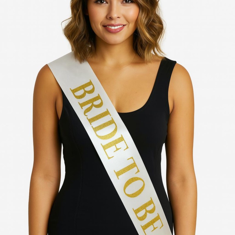 Beyaz Saten Üzerine Kalın Altın Bride To Be Kuşağı