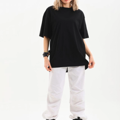 Bisiklet Yaka 20/1 Düz Oversize T-Shirt - Siyah -