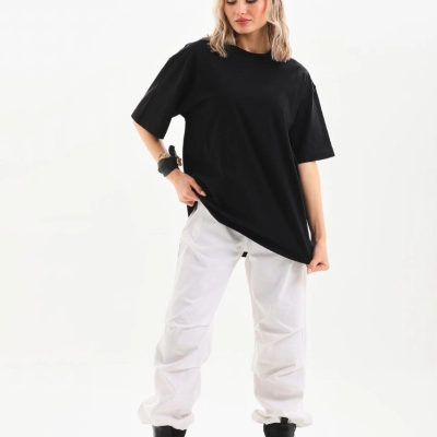 Bisiklet Yaka 20/1 Düz Oversize T-Shirt - Siyah -
