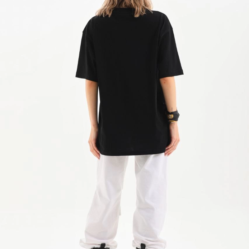 Bisiklet Yaka 20/1 Düz Oversize T-Shirt - Siyah -