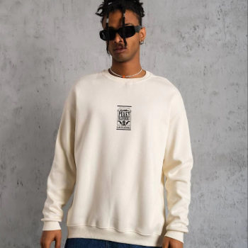 Bisiklet Yaka Baskılı Oversize Sweatshirt - Beyaz -