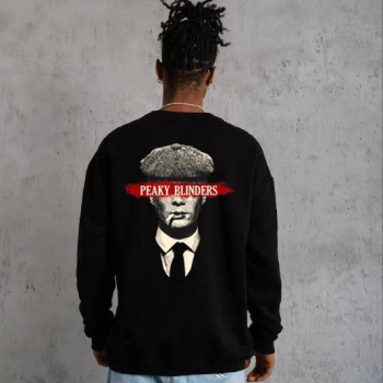 Bisiklet Yaka Baskılı Oversize Sweatshirt - Siyah -