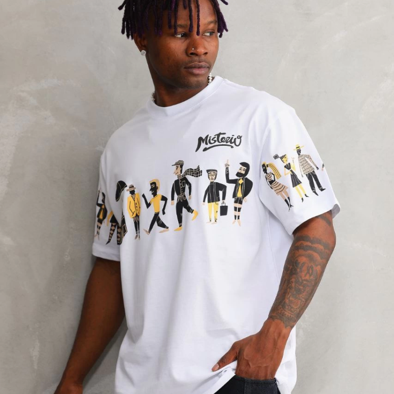 Bisiklet Yaka Baskılı Oversize T-Shirt - Beyaz -