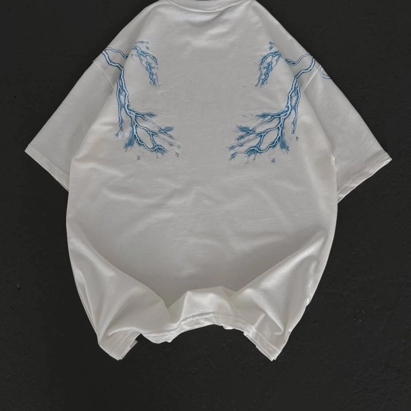 Bisiklet Yaka Baskılı Oversize T-Shirt - Beyaz -