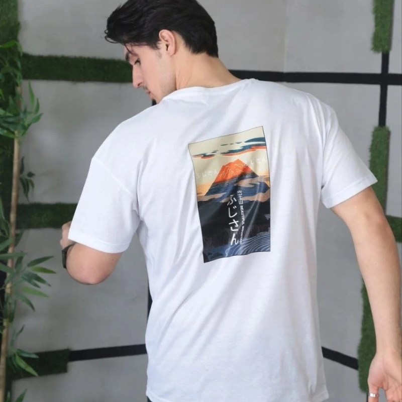 Bisiklet Yaka Baskılı Oversize T-Shirt - Beyaz -