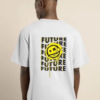 Bisiklet Yaka Baskılı Oversize T-Shirt - Beyaz -