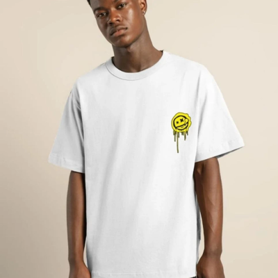 Bisiklet Yaka Baskılı Oversize T-Shirt - Beyaz -