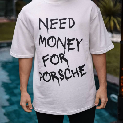 Bisiklet Yaka Baskılı Oversize T-Shirt - Beyaz