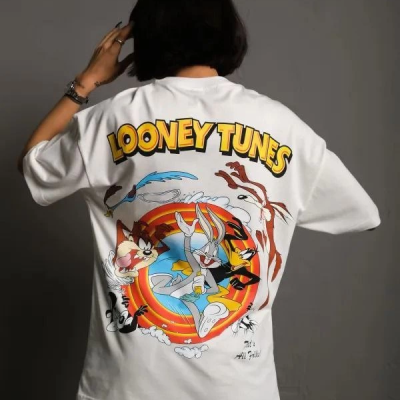 Bisiklet Yaka Baskılı Oversize T-Shirt - Beyaz -