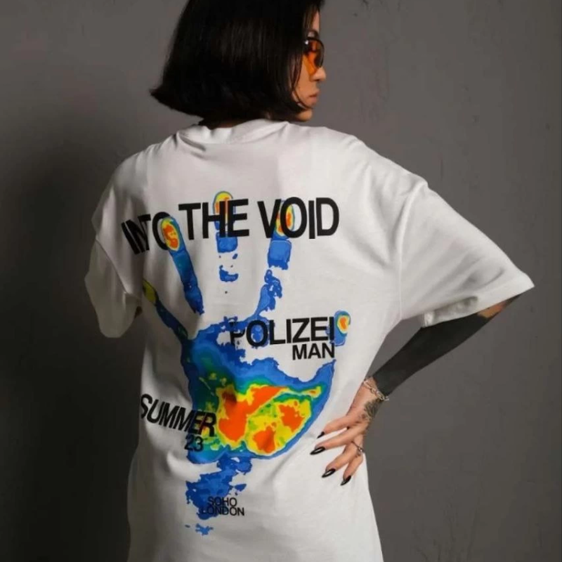 Bisiklet Yaka Baskılı Oversize T-Shirt - Beyaz -