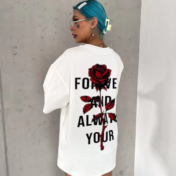 Bisiklet Yaka Baskılı Oversize T-Shirt - Beyaz -