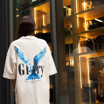 Bisiklet Yaka Baskılı Oversize T-Shirt - Beyaz -