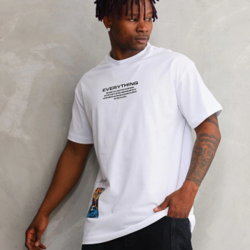 Bisiklet Yaka Baskılı Oversize T-Shirt - Beyaz -