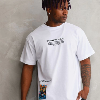 Bisiklet Yaka Baskılı Oversize T-Shirt - Beyaz -