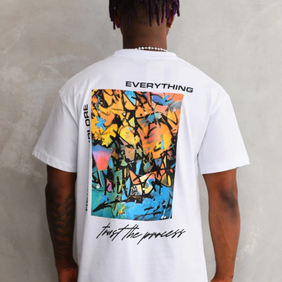 Bisiklet Yaka Baskılı Oversize T-Shirt - Beyaz -