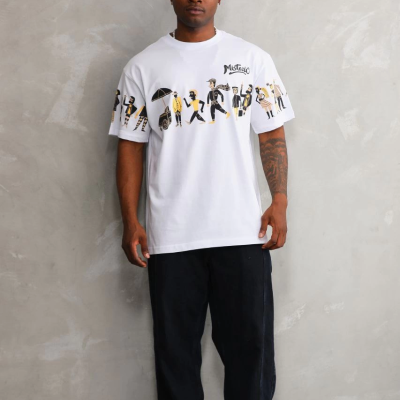 Bisiklet Yaka Baskılı Oversize T-Shirt - Beyaz -