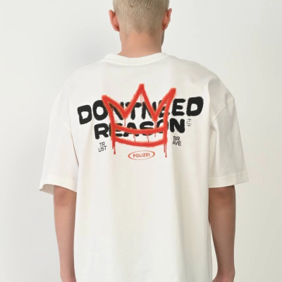 Bisiklet Yaka Baskılı Oversize T-Shirt - Beyaz -