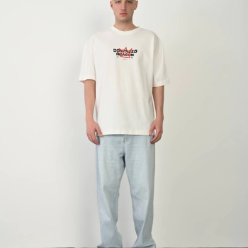 Bisiklet Yaka Baskılı Oversize T-Shirt - Beyaz -