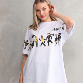 Bisiklet Yaka Baskılı Oversize T-Shirt - Beyaz -