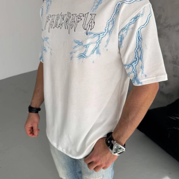 Bisiklet Yaka Baskılı Oversize T-Shirt - Beyaz