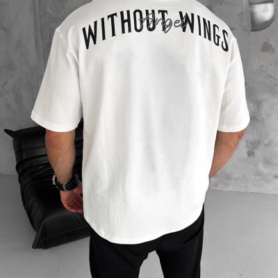 Bisiklet Yaka Baskılı Oversize T-Shirt - Beyaz -