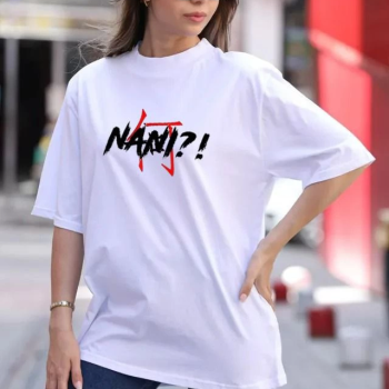 Bisiklet Yaka Baskılı Oversize T-Shirt - Beyaz -