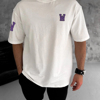 Bisiklet Yaka Baskılı Oversize T-Shirt - Beyaz