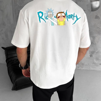 Bisiklet Yaka Baskılı Oversize T-Shirt - Beyaz -