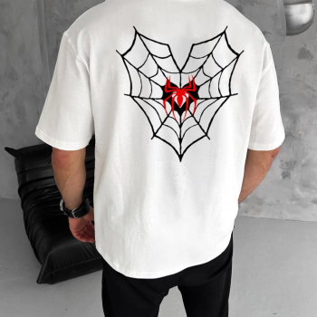 Bisiklet Yaka Baskılı Oversize T-Shirt - Beyaz -