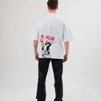 Bisiklet Yaka Baskılı Oversize T-Shirt - Beyaz -