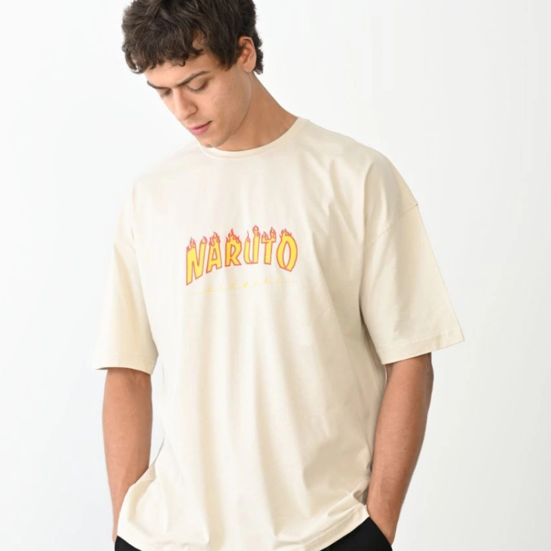 Bisiklet Yaka Baskılı Oversize T-Shirt - Beyaz -