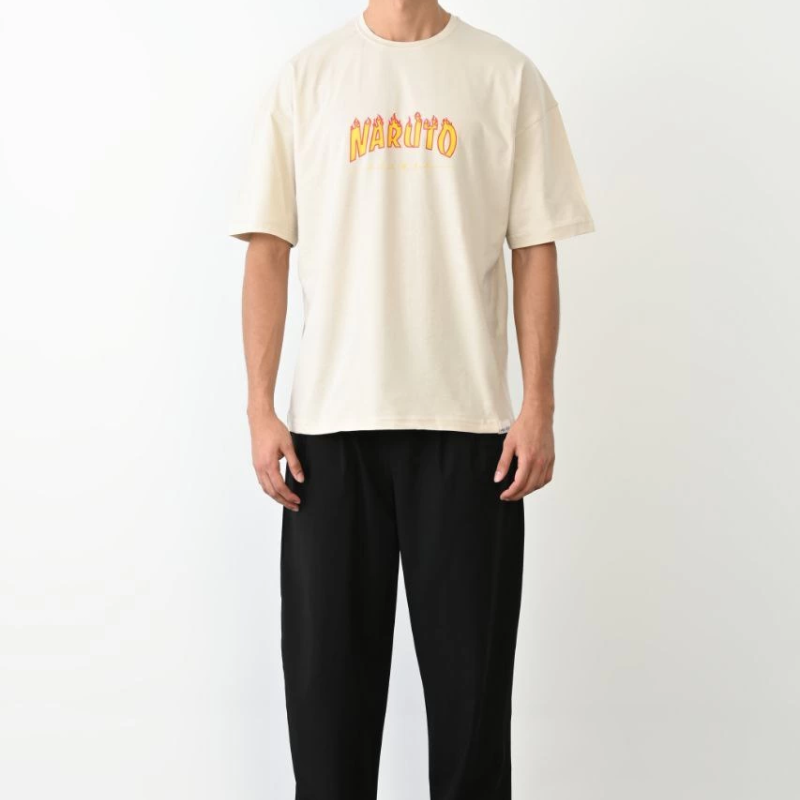 Bisiklet Yaka Baskılı Oversize T-Shirt - Beyaz -