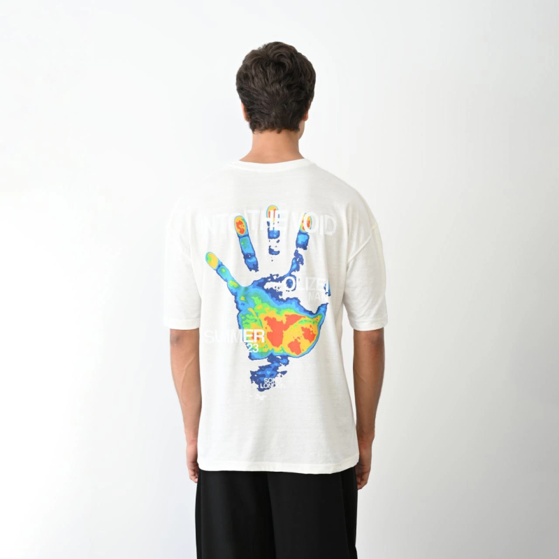 Bisiklet Yaka Baskılı Oversize T-Shirt - Beyaz -