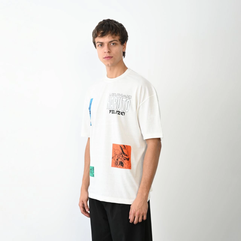 Bisiklet Yaka Baskılı Oversize T-Shirt - Beyaz -