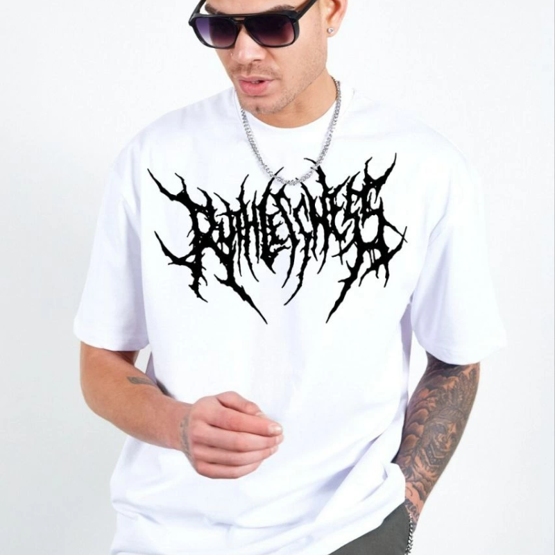 Bisiklet Yaka Baskılı Oversize T-Shirt - Beyaz -