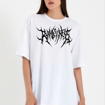 Bisiklet Yaka Baskılı Oversize T-Shirt - Beyaz -