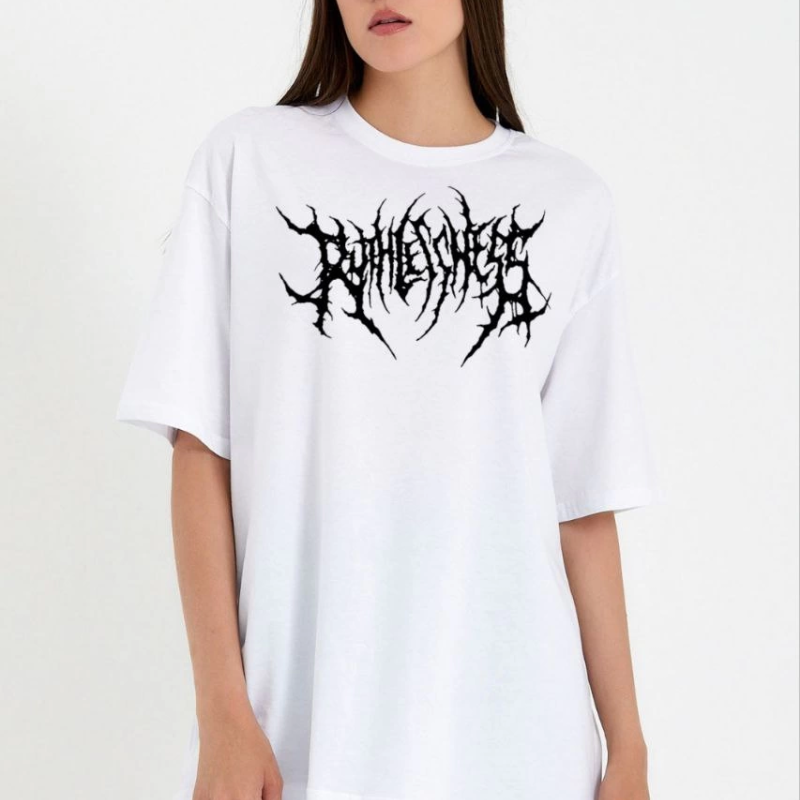 Bisiklet Yaka Baskılı Oversize T-Shirt - Beyaz -